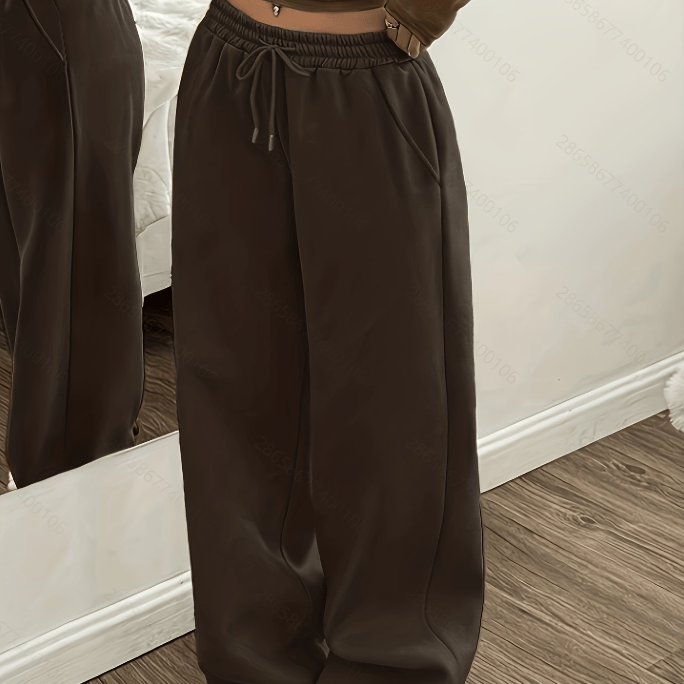 TEMU Women's Fashion Wear Pants Autumn Winter Back To Solid Basic Office Loose Wide-leg Trousers Easy Design Versatile