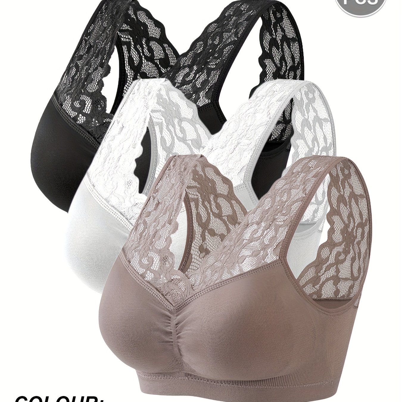 3pcs Esselegance Wireless Bra Set, Push-up, High Elasticity