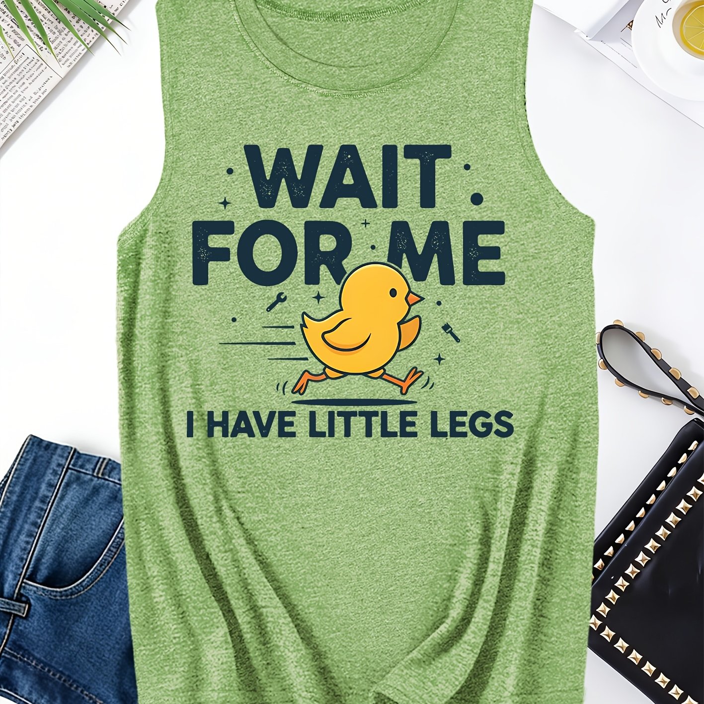 TEMU Single Women's Vest Little " I Have Little Legs" Print Spring And Summer Neck Sleeveless Top Soft Fabric Suitable For Spring And Summer Outdoor