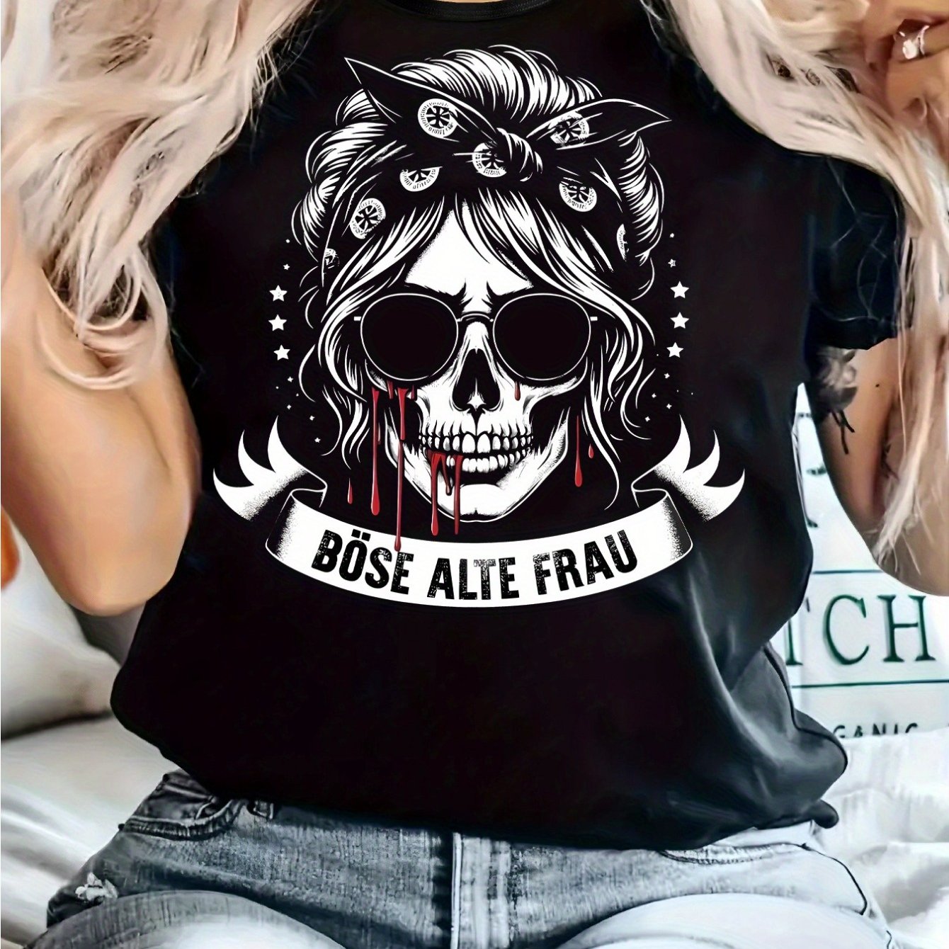 Women's Alte Frau Short Sleeve Tee - Design, Relaxed Round Neck For Spring And Summer, Everyday Wear Brand Outfits - Wear, For Casual Wardrobe (women's Fashion)