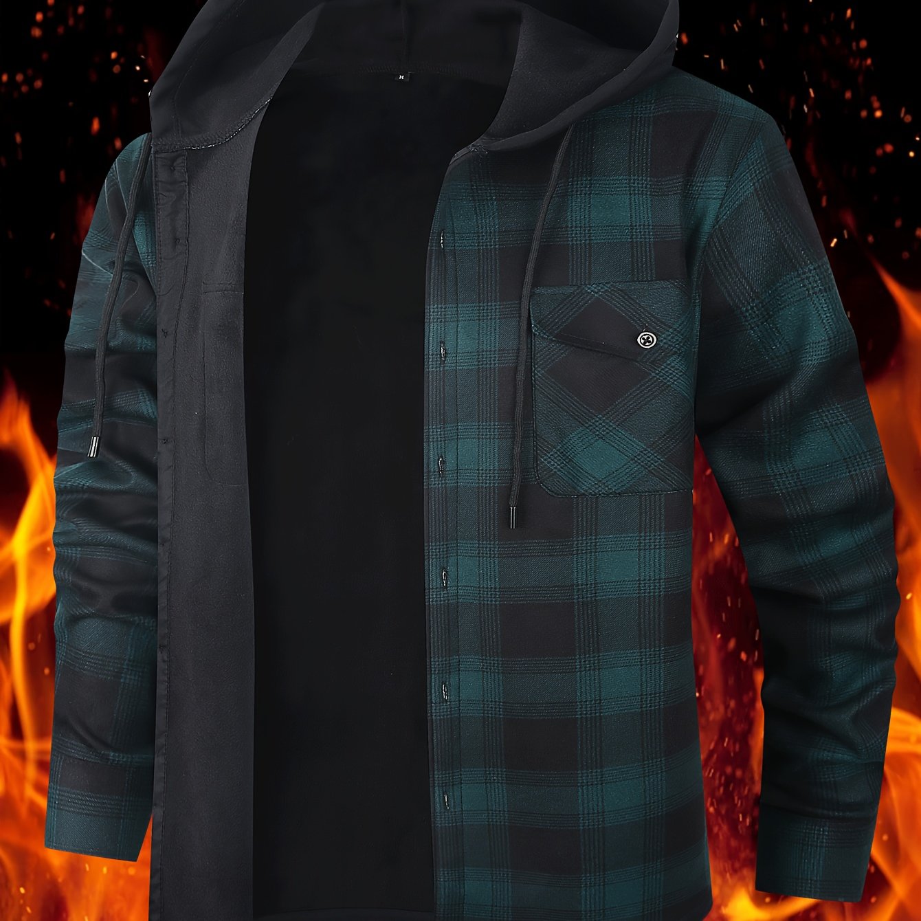 TEMU Men's Brushed Flannel Shirt Jacket Fleece Lined Warm Shacket Fall Winter Long Sleeve Button-up Workwear Casual Coat With Dual Chest Pockets For