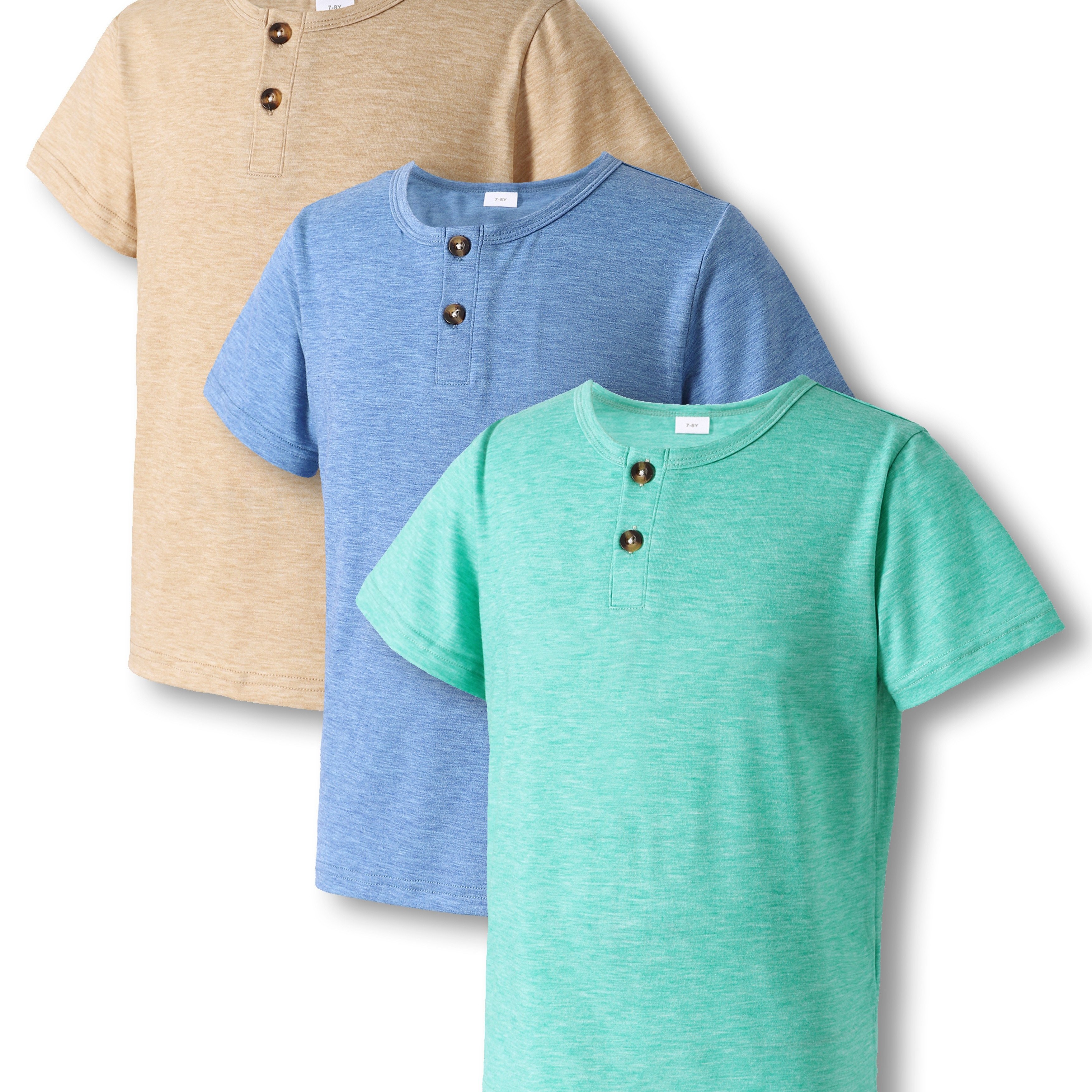 Image of Tween Boys' Middle Eastern 3pcs T-shirt Set, Summer Kids Multicolor Semi- Neck Button Short Sleeve, Fitted Fit, Suitable For Outdoor Scenes, Creative Gifting, Casual Outing