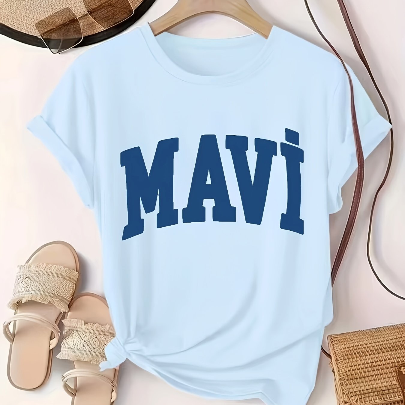 TEMU Turkish Lettering T-shirt - Turkish Print Round Neck Short Sleeve Top With Turkish Suitable For - Casual Wear, Machine Washable Turkish For