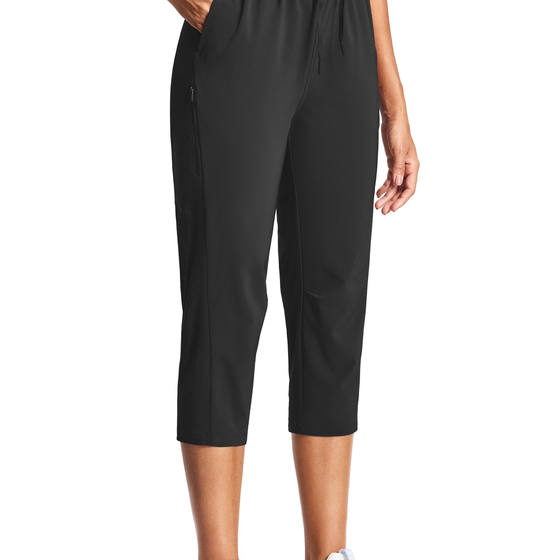 Image of 21" Hiking Capri Pants For Women Elastic Waist Cargo Capris With Pockets Lightweight Quick Dry For Outdoor Casual