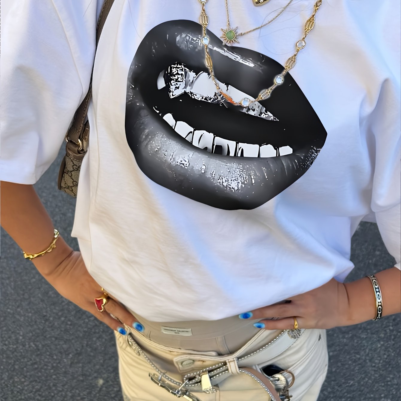 TEMU Graphic Print T-shirt, Short Sleeve Crew Neck Casual Top For Summer & Spring, Women's Clothing