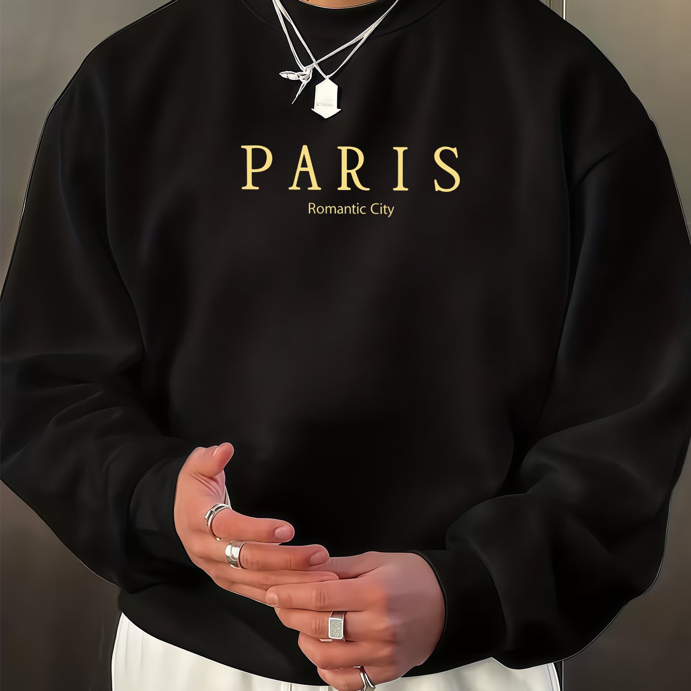 Image of From Europe: Romantic City Sweatshirt, Casual Loose Fit With Golden Lettering, Must-have For Autumn/winter Street Style