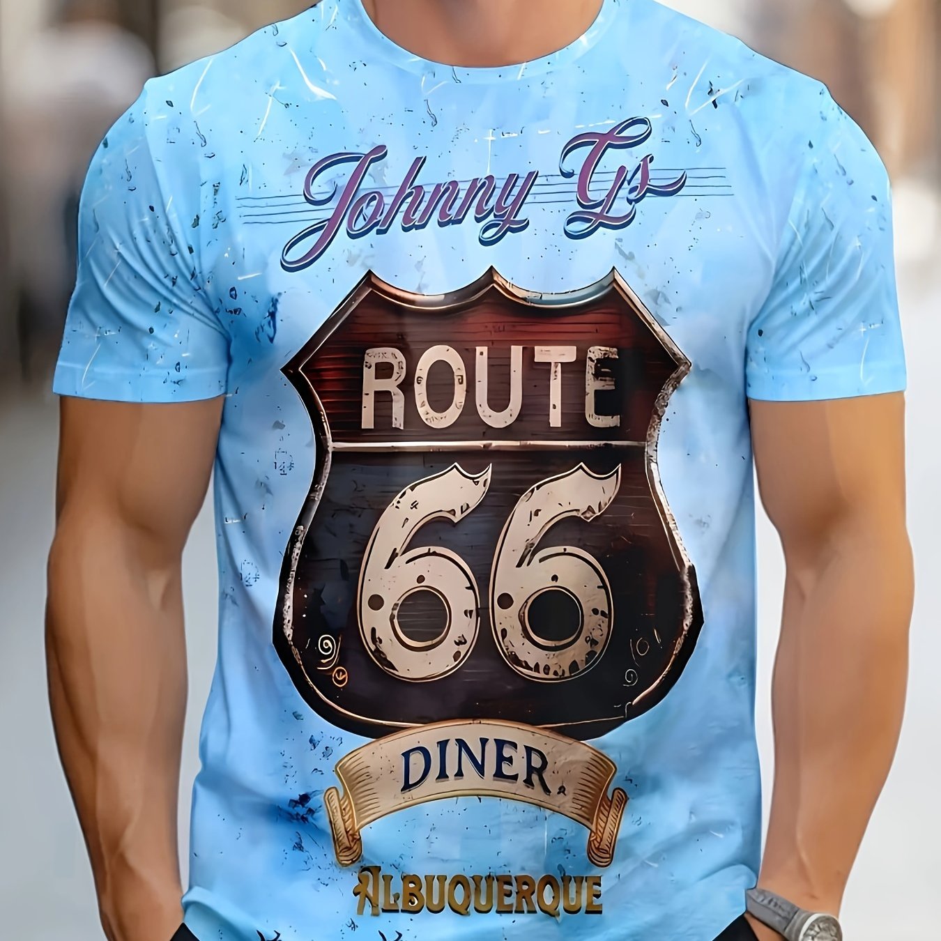 Image of Men's Casual Round Neck T-shirt With Letter Print