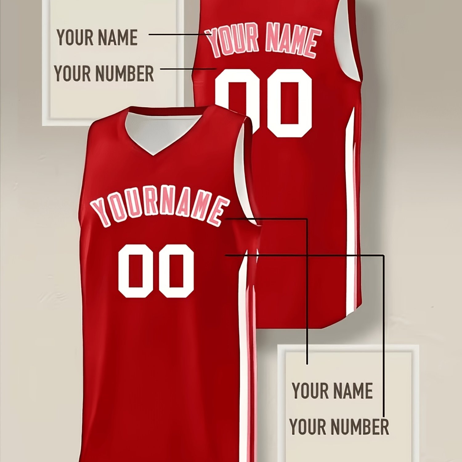 TEMU Customizable Name And Number, Basketball Jersey V-neck Sports Uniform, Breathable Fabric, Suitable For Personalized Parties Summer Parties