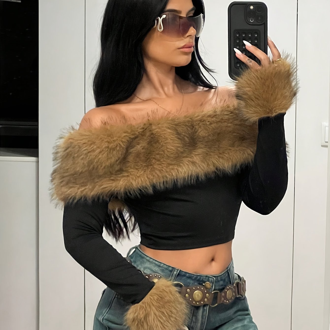 TEMU Women's Fashion Elegant Puff Sleeve Off-shoulder Long Sleeve T-shirt, Suitable For Daily Casual Entertainment T-shirt In Autumn Winter