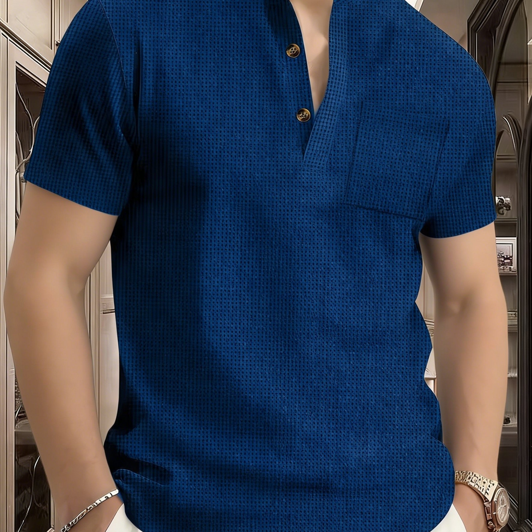 TEMU [lvsheng Obm] Men's Summer Casual Fashion Henley Shirt T-shirt, Summer Outing Commuting Trendy Versatile
