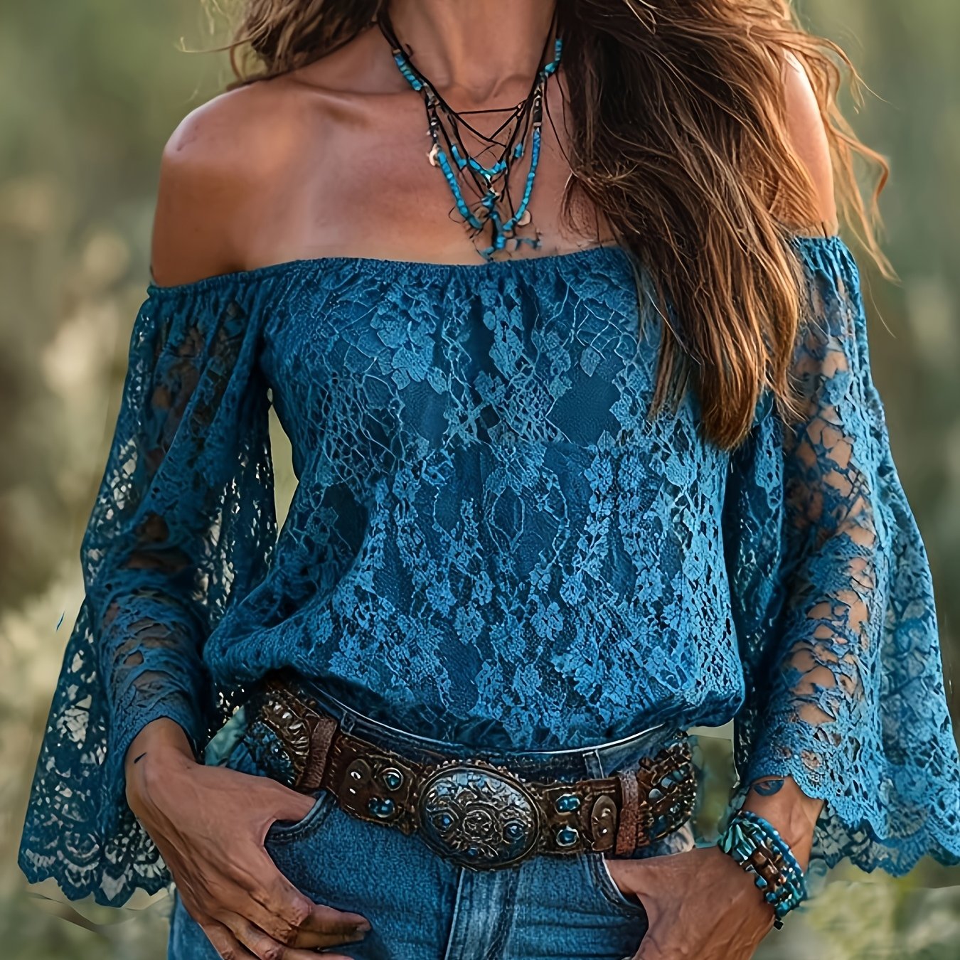 Women's Elegant Lace Off-shoulder Long Sleeve Blouse Zllz