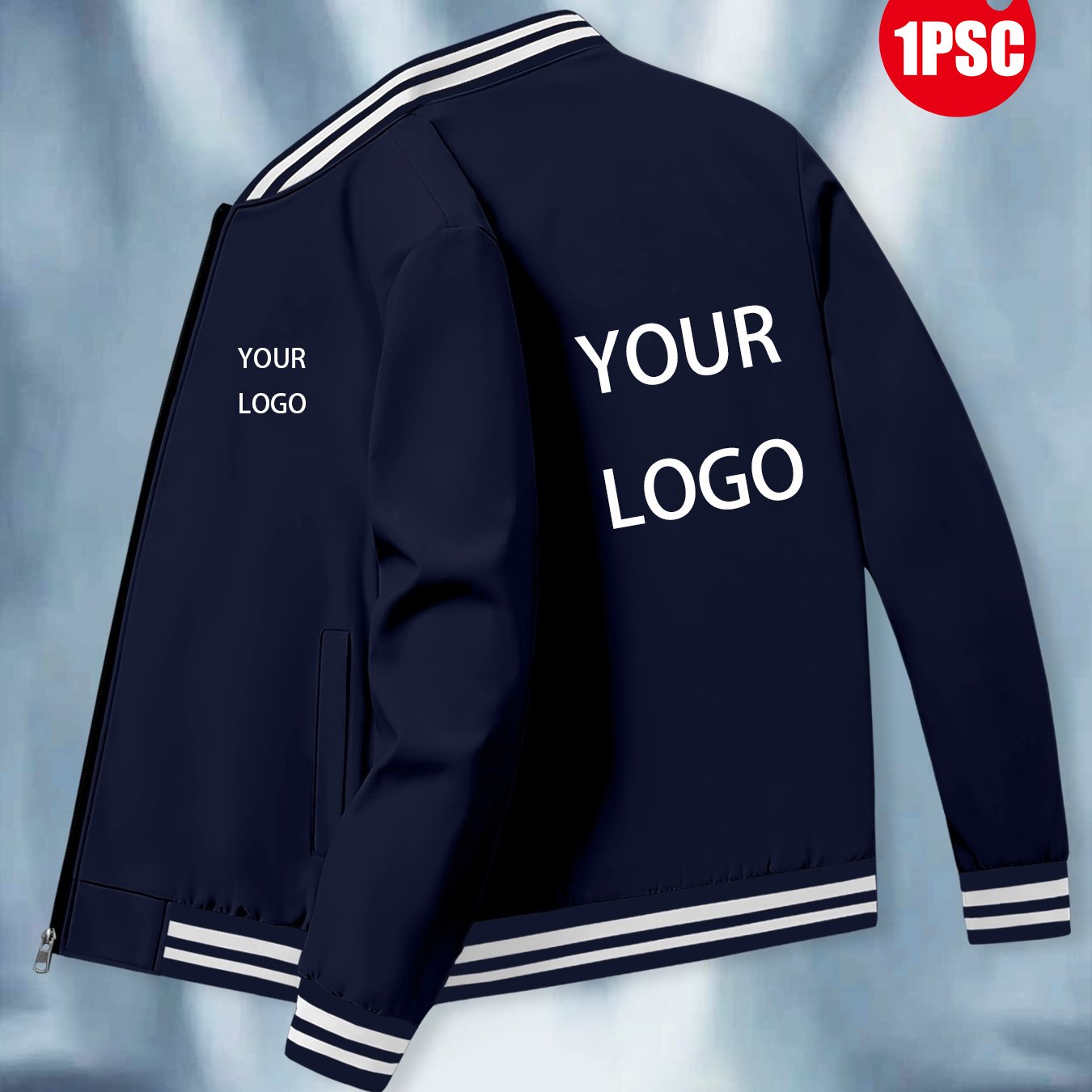 TEMU Customizable Striped Baseball Collar With Logo Patterns On The Left Chest And Back. Supports Personalized Images Or Logos, Suitable For Formal