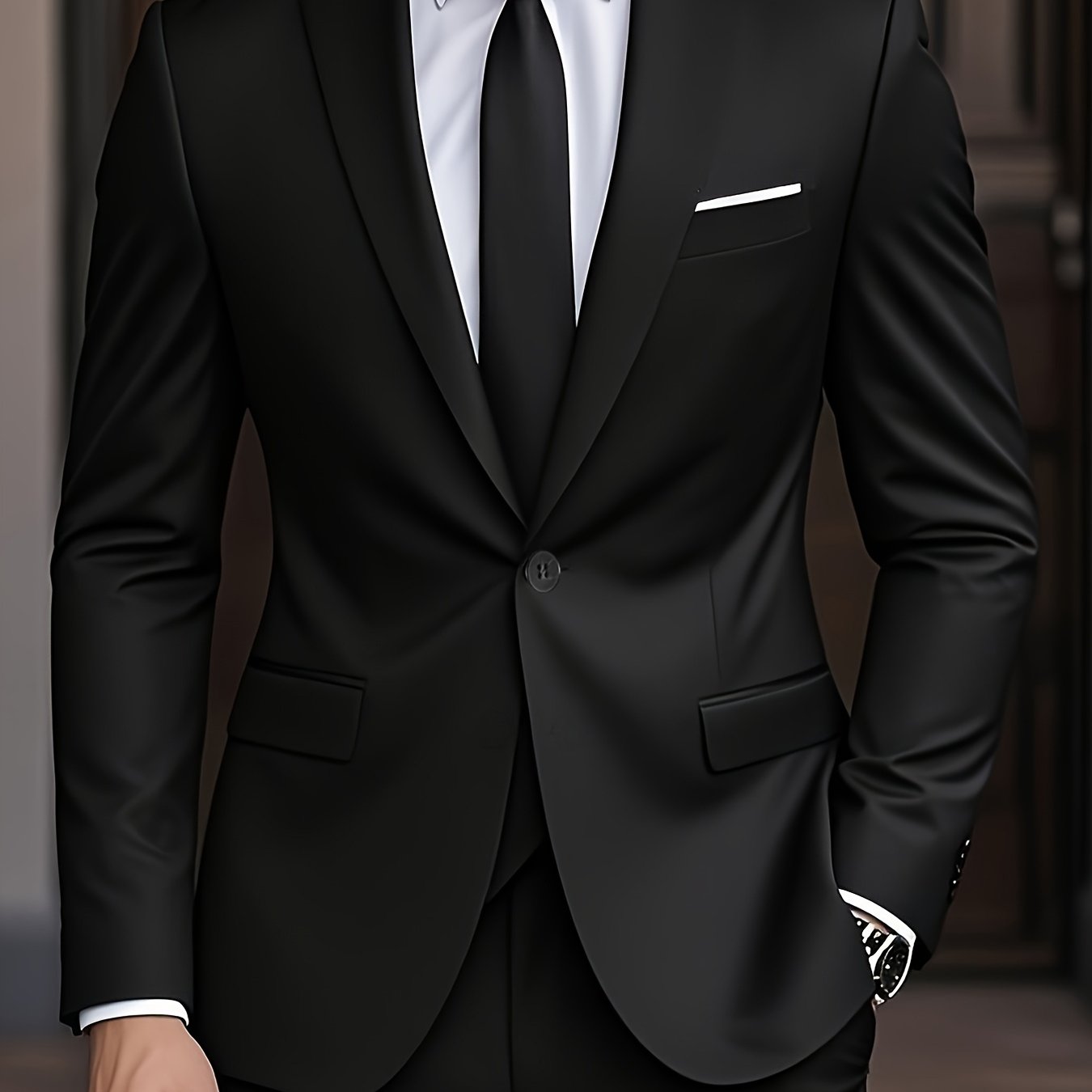TEMU Western Men's Fashion Casual Suit, Solid Color Single-button Business Jacket, 1pc Top, Lapel Spring Autumn Wedding Banquet Groom Groomsman Black