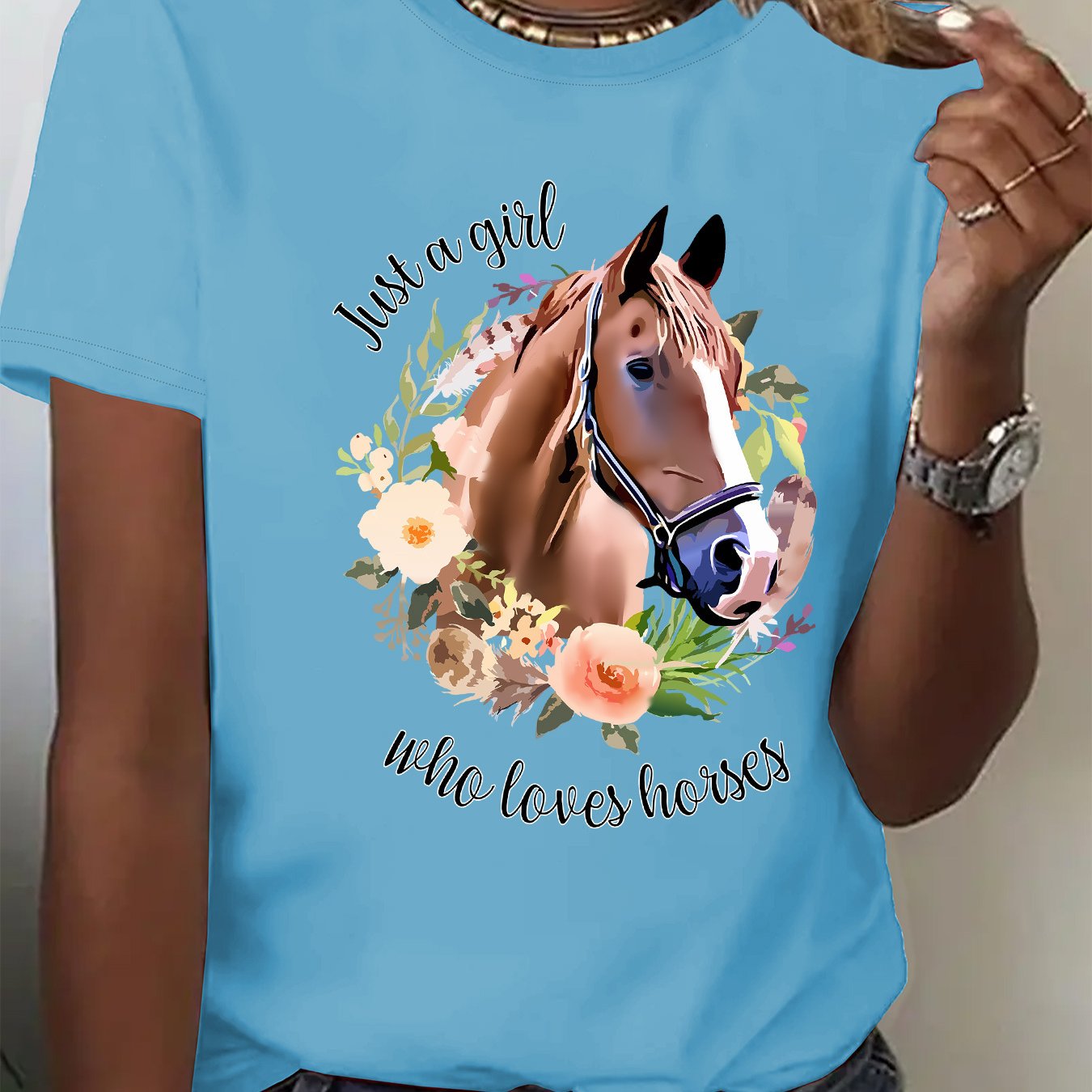 TEMU Graphic Print T-shirt, Short Sleeve Crew Neck Casual Top For Summer & Spring, Women's Clothing