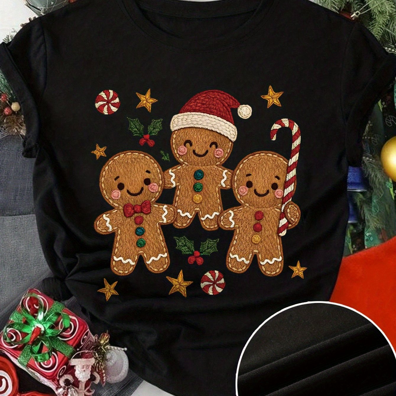 TEMU Christmas Fun Pattern Print Short Sleeve Crew Neck T-shirt