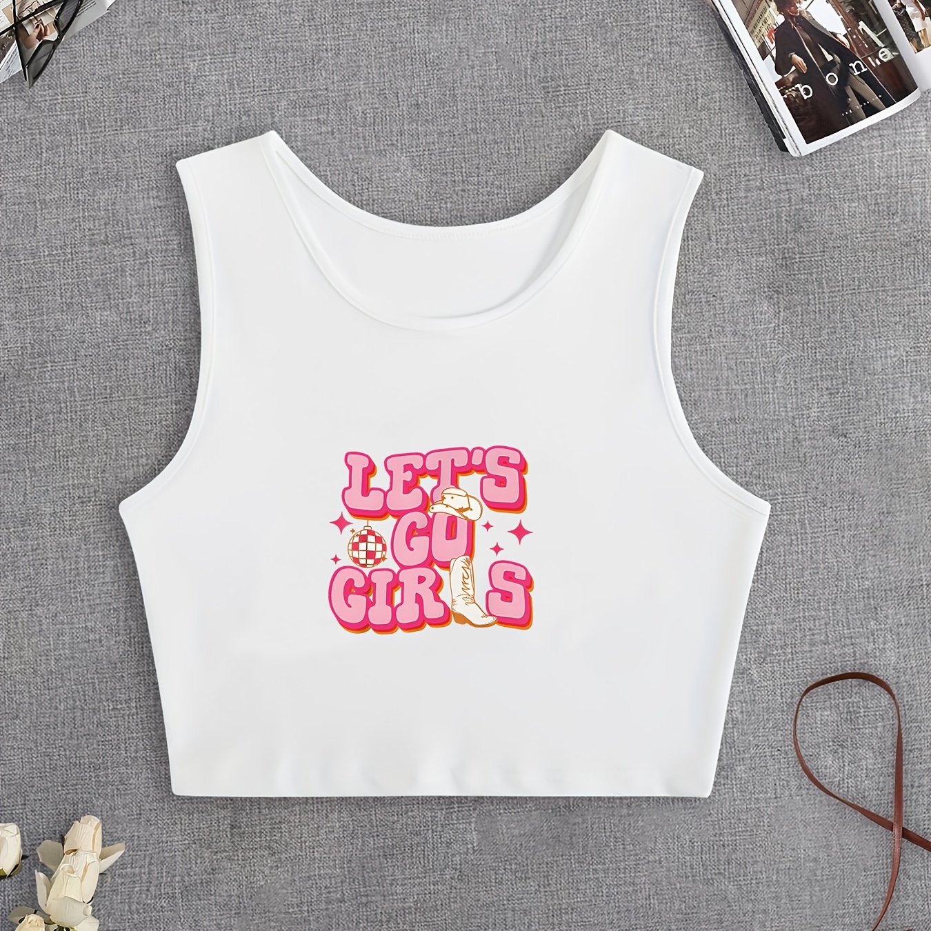 TEMU Print Tank Top, Sleeveless Casual Top For Summer & Spring, Women's Clothing