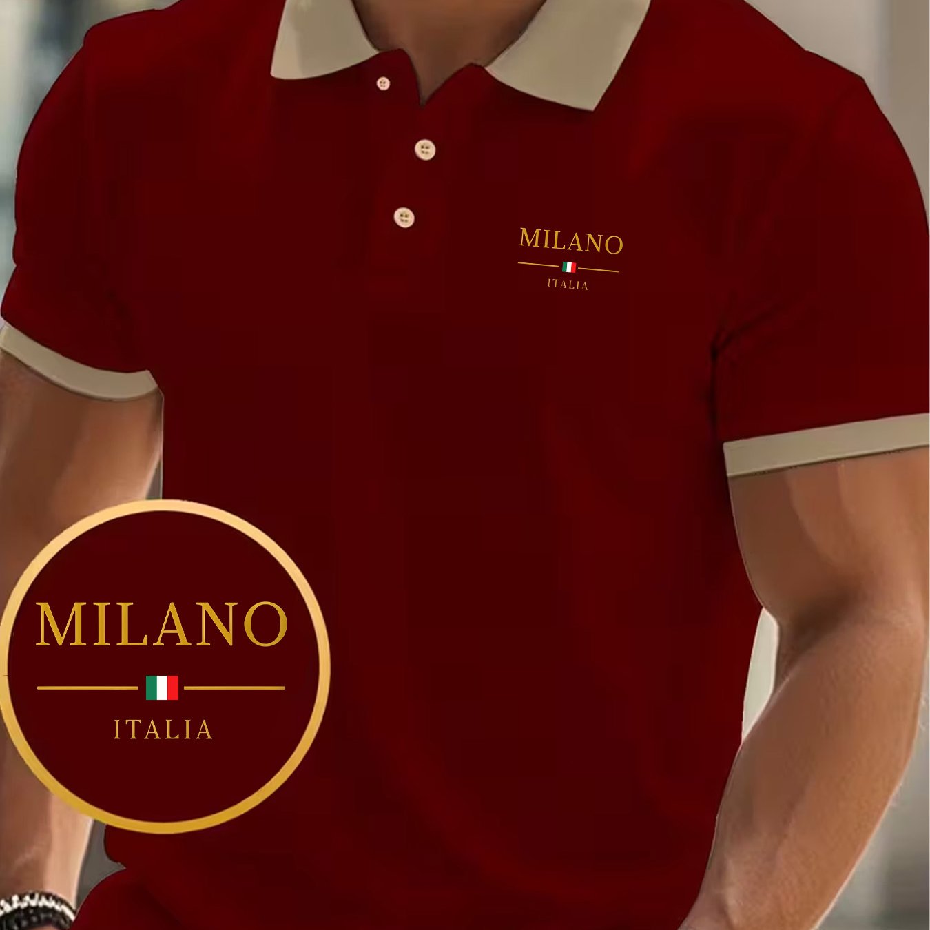 TEMU Italian Element Pattern Print Y1710, Men's Moisture-wicking Shirt, Golf Short Sleeve Dress Shirt, 210g Knit Fabric, Business Casual Versatile