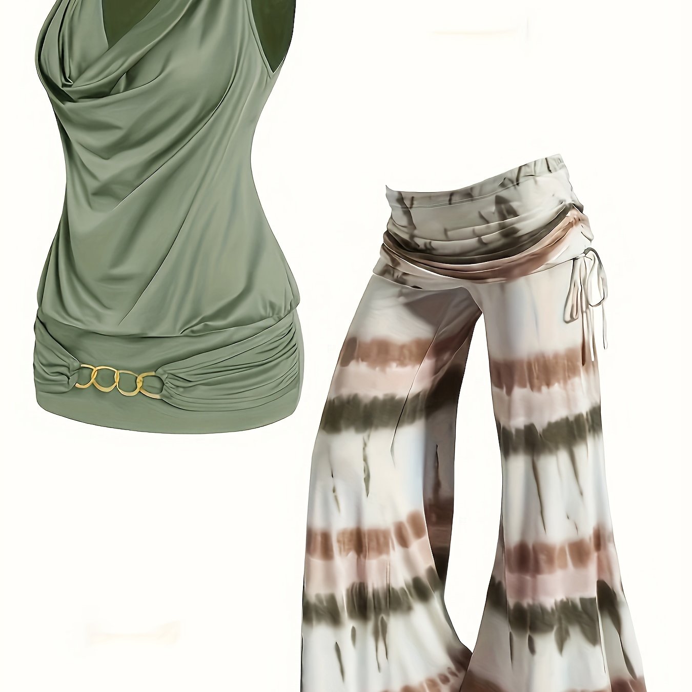 Fashion Sleeveless Top Wide Leg Pants Two-piece Set