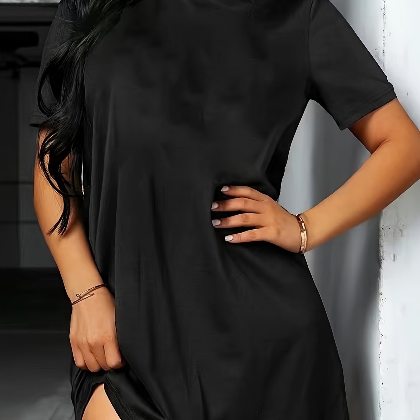 Fashion Casual Women's Dress Solid Color Round Neck Pullover Dress