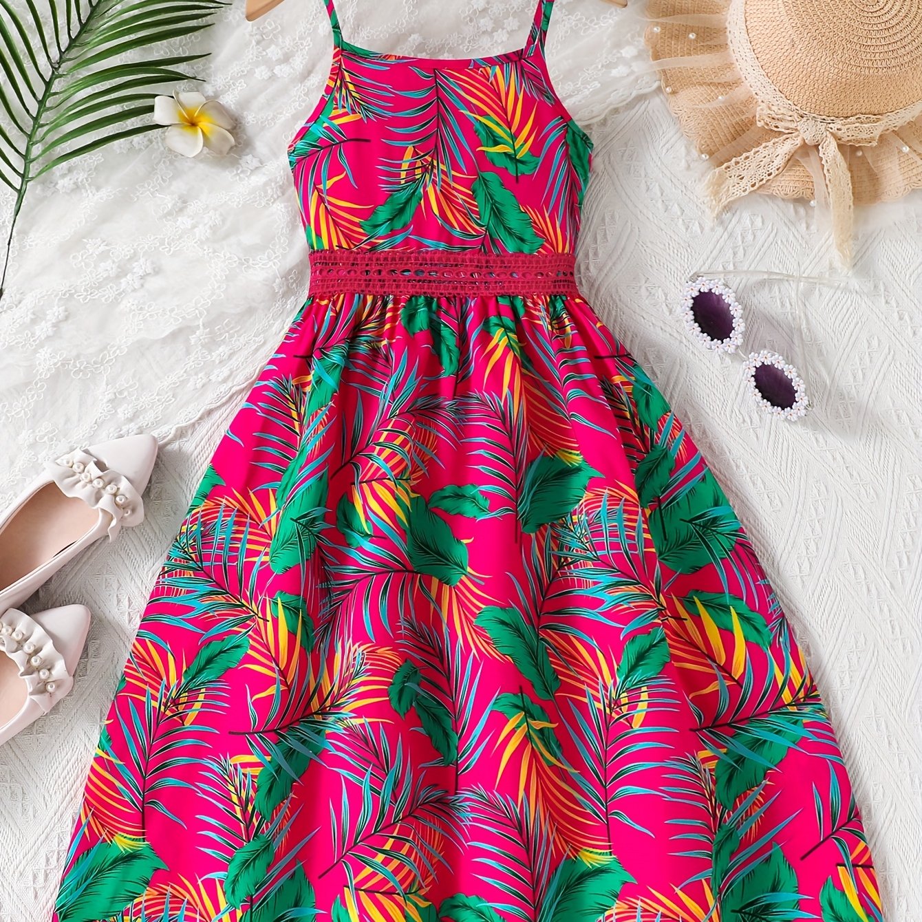 Image of Summer Beach Vacation Print Camisole Dress For Girls Fashion Casual