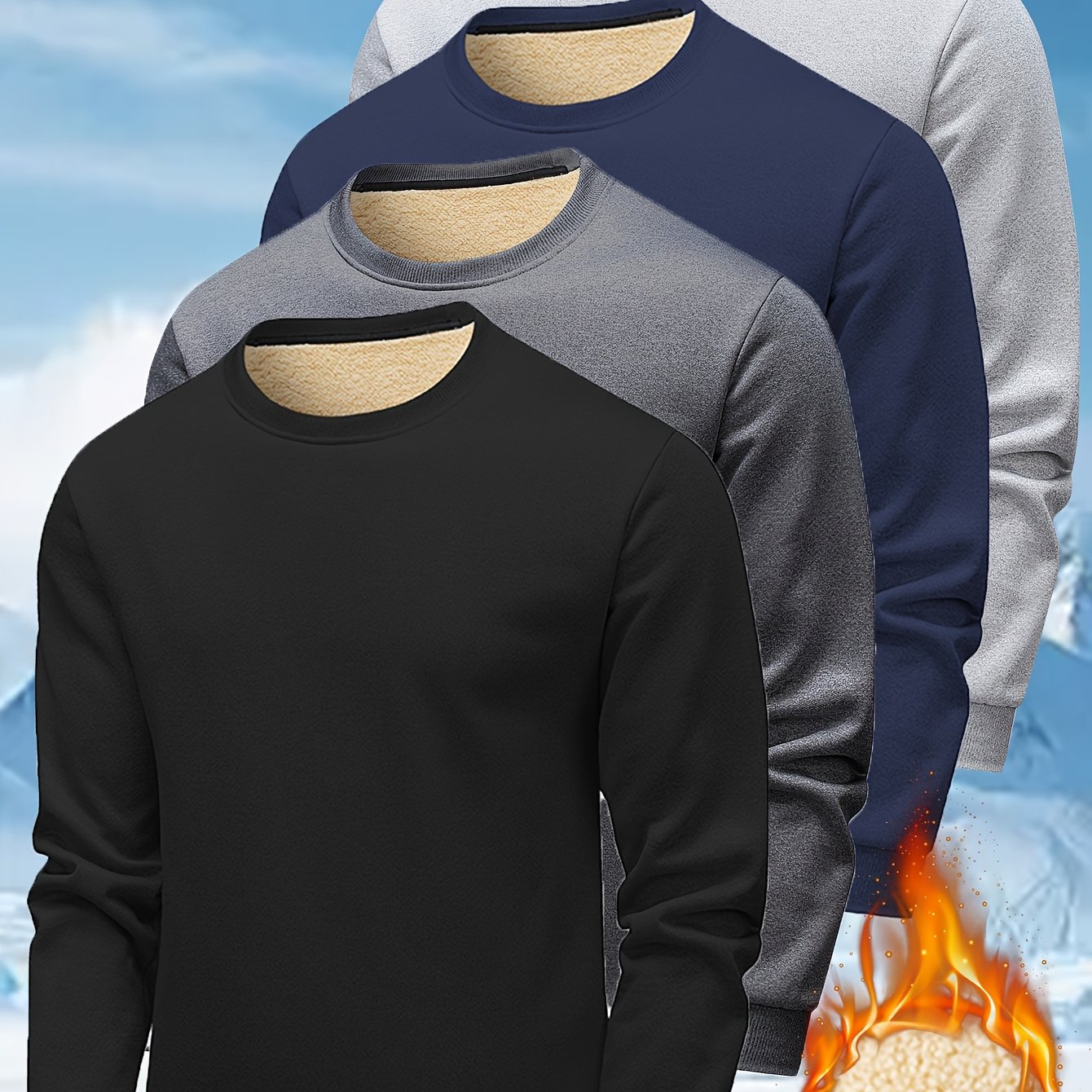 TEMU 1pc.men's And Women's Couple Trendy And Cool -lined Thickened Warm And Lightweight Round-neck Pullover In Solid Color. Made Of Comfortable