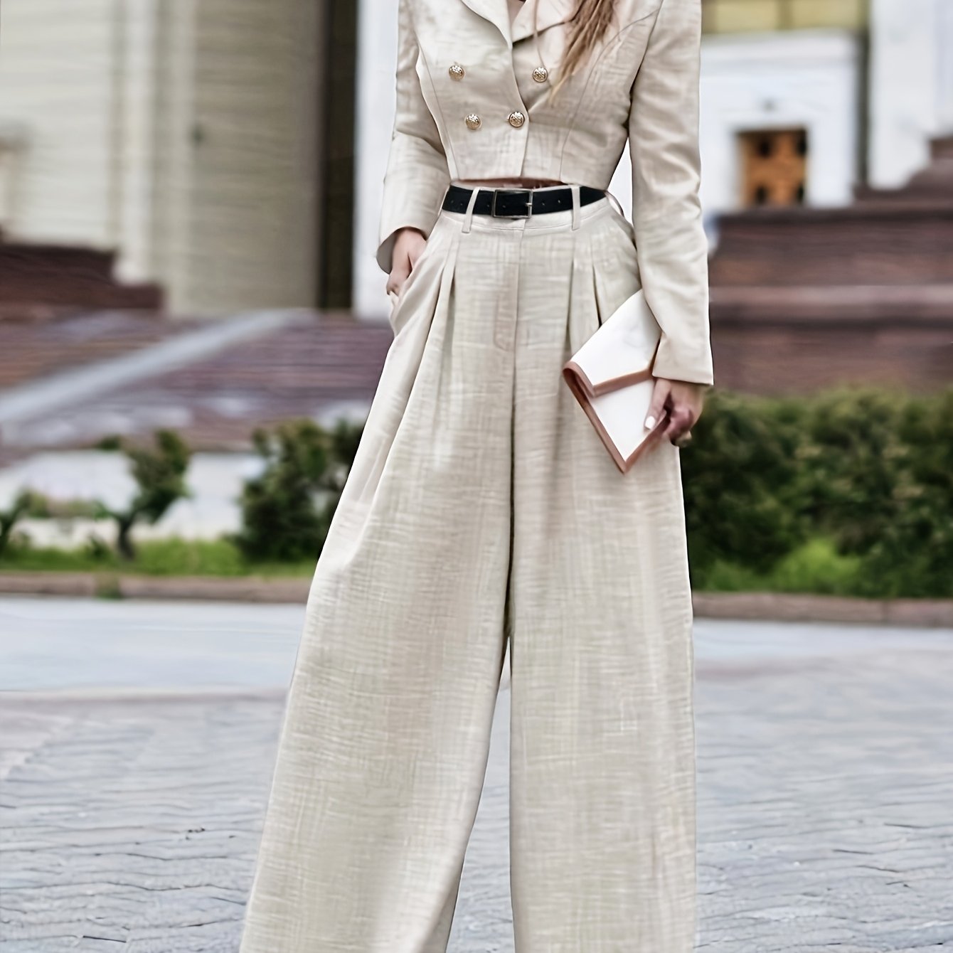 Level 1 Directional Long-sleeved Elegant Regular Fit Lapel Long-sleeved Top Loose Pants Two-piece Set