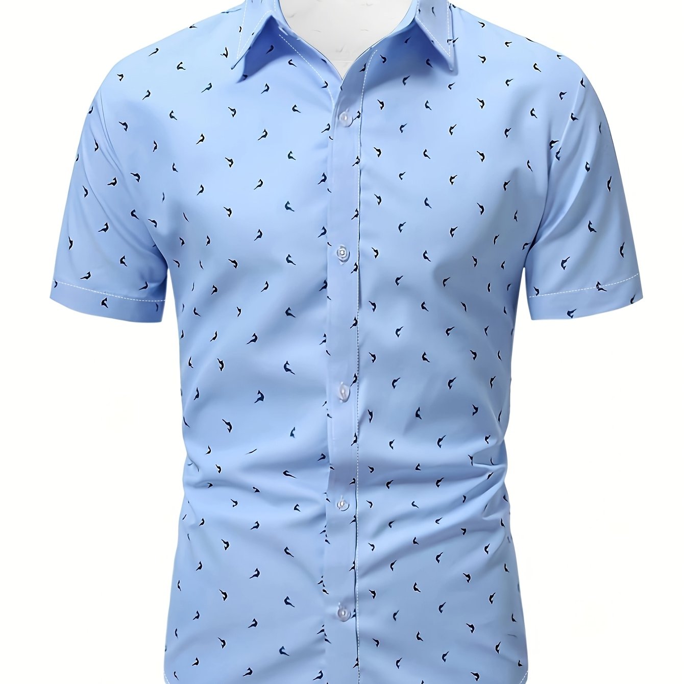 TEMU Men's Casual Fashion Short Sleeve Shirt - Breathable Polyester, Machine Washable, Summer Printed Design With Lapel Collar