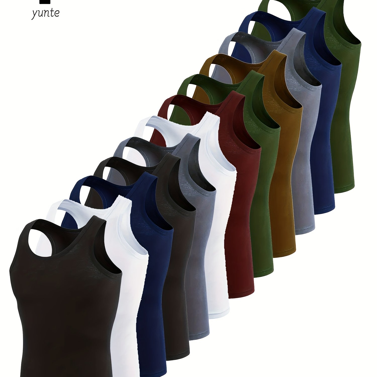TEMU 12pcs Assorted Color Pack Vests: Black, White, Navy Blue, Black/gray, Burgundy, Army Green, Khaki, Gray, Navy Blue, Army Green. Fashionable,
