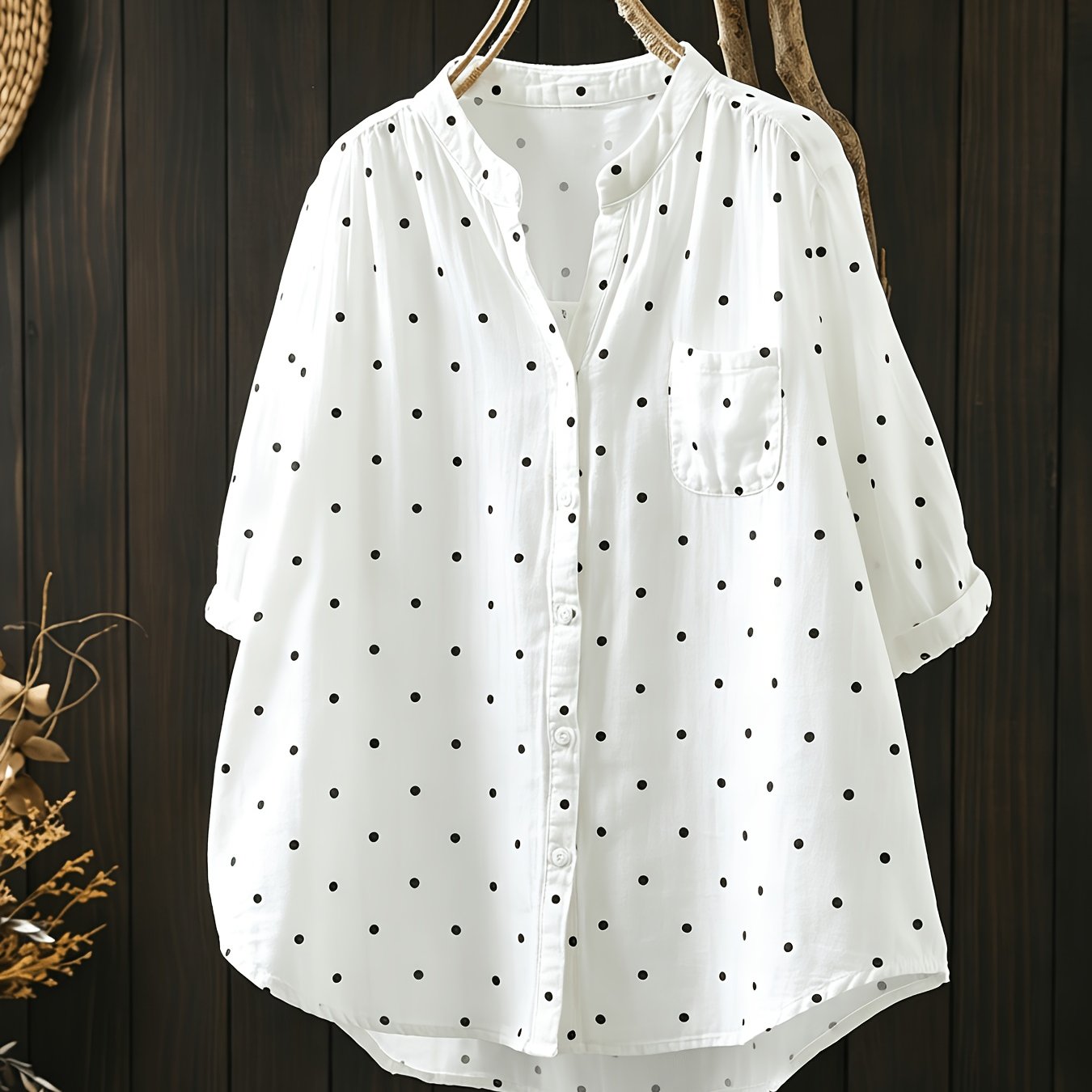 TEMU Elegant And Stylish Loose Polka Dot Shirt Women's Summer New Casual Versatile Age-reducing Five-point Sleeve Top