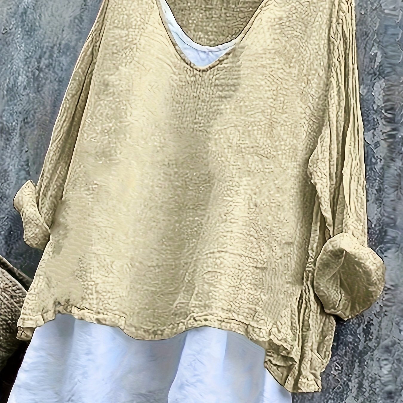 E-shop 2-teiliges Set Damen Lockeres Leinenhemd Urlaub V-Ausschnitt Pullover + Tanktop Casual Bohemian Style Bequemes Weiches Gaze-Oberteil