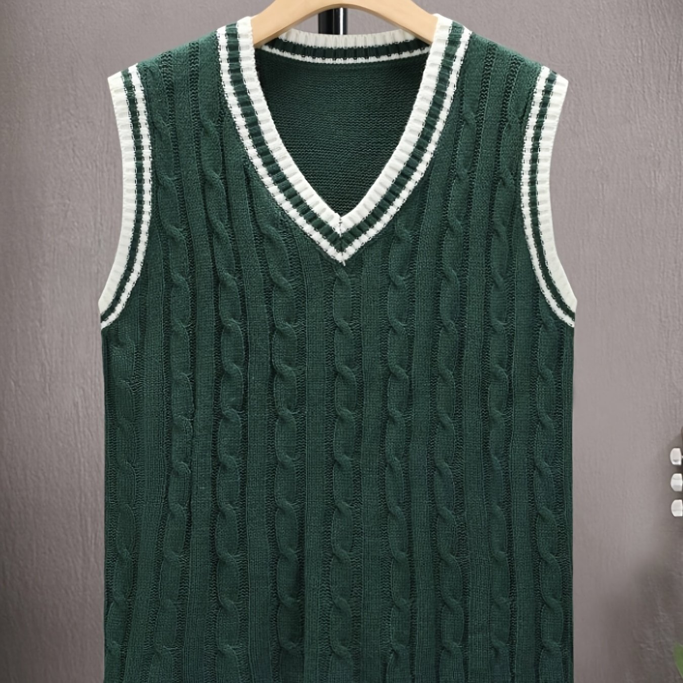 TEMU Men's Lightweight Acrylic Pullover Sweater, V-neck Black Knit Sweater Vest For Winter Casual Wear, Autumn Essentials