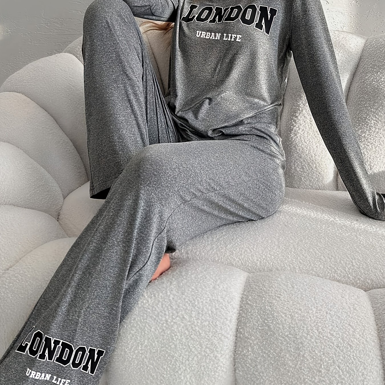 TEMU Women's Long Set Pajamas. Comfortable Printed Long Sleeve Top And Elastic Waist Long Pants Are A