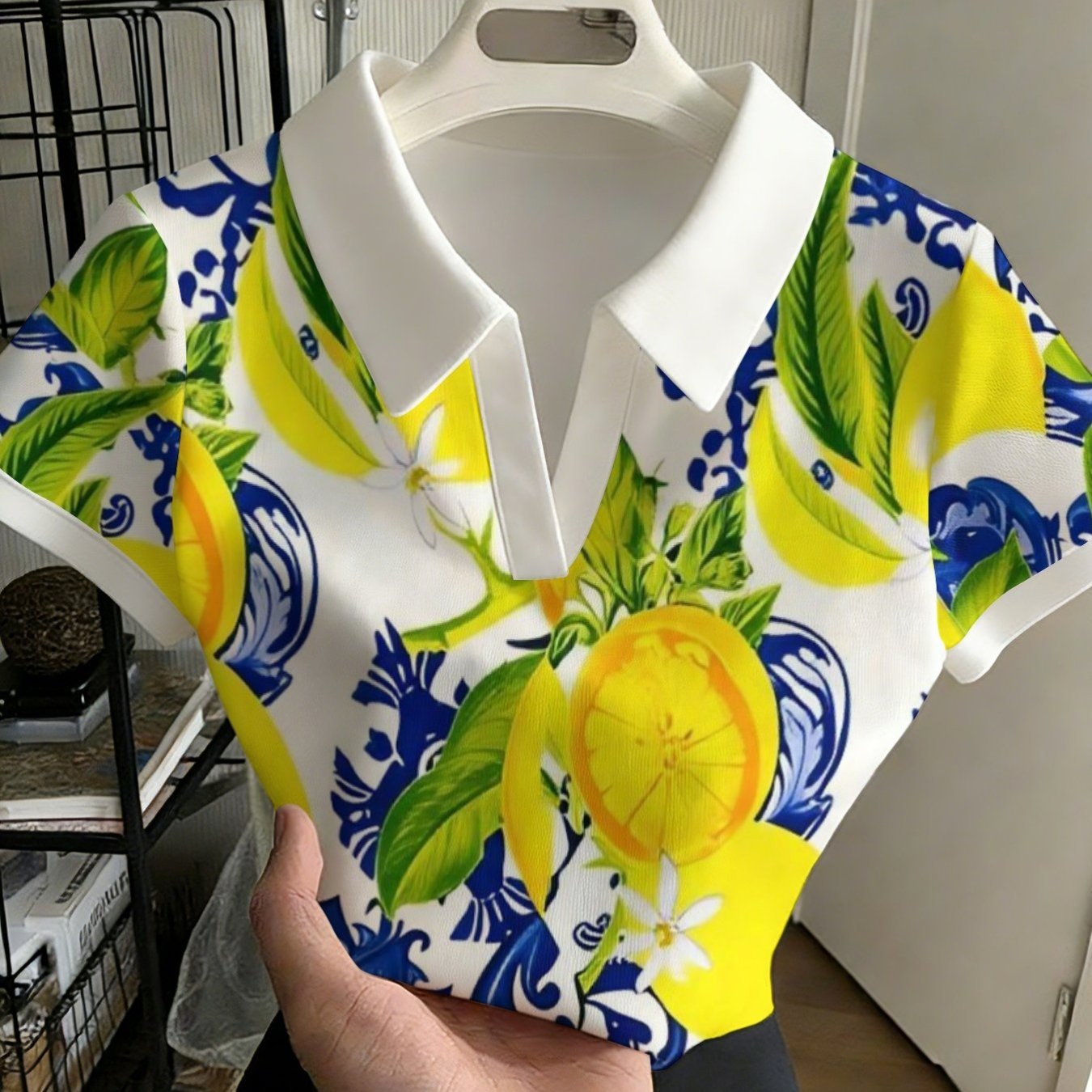 TEMU 【商品名】レディース 多用途 ボタンレス ポロシャツ、イエローフルーツ シトラス レモン メイヤーレモン レモン シトロン キーリム ラングプ、ファッショナブル 多用途 カジュアル トップ