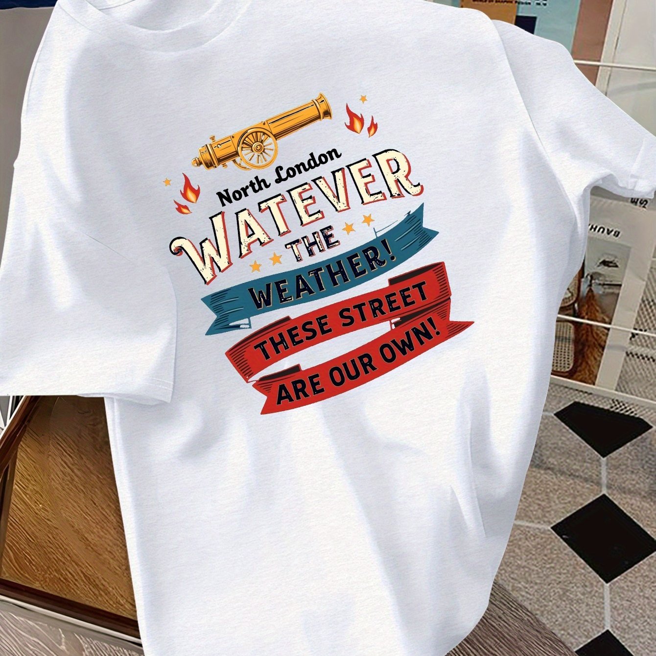 TEMU North Cannon Print T-shirt, Men's Tees, Casual Short-sleeve Shirt For Summer Wear.