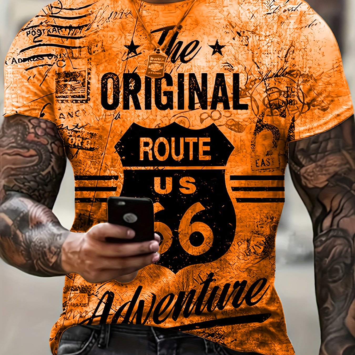 TEMU Men's Summer Print T-shirt- A , Plus Size