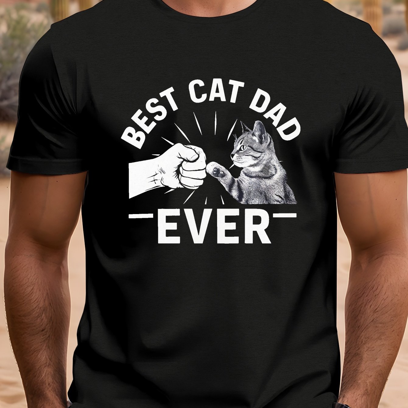 TEMU Men's Dad Best T-shirt - Funny Cat Lover Gift With Graphic, Lightweight Breathable Fabric, Suitable For Casual And Father's Day - Black Tee,