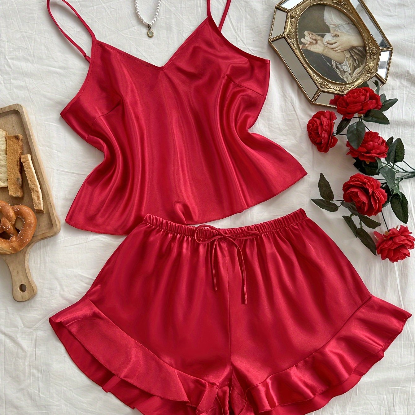 TEMU 2pcs Pajama Set Women's Sexy Camisole And Shorts Sleepwear Set