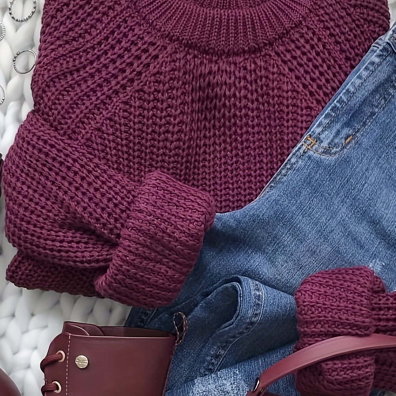 TEMU New Fashionable And Elegant Round Neck Long Sleeve Loose Fit Lantern Sleeve Solid Color Raglan Style Casual Commuter Women's Fabric Pullover