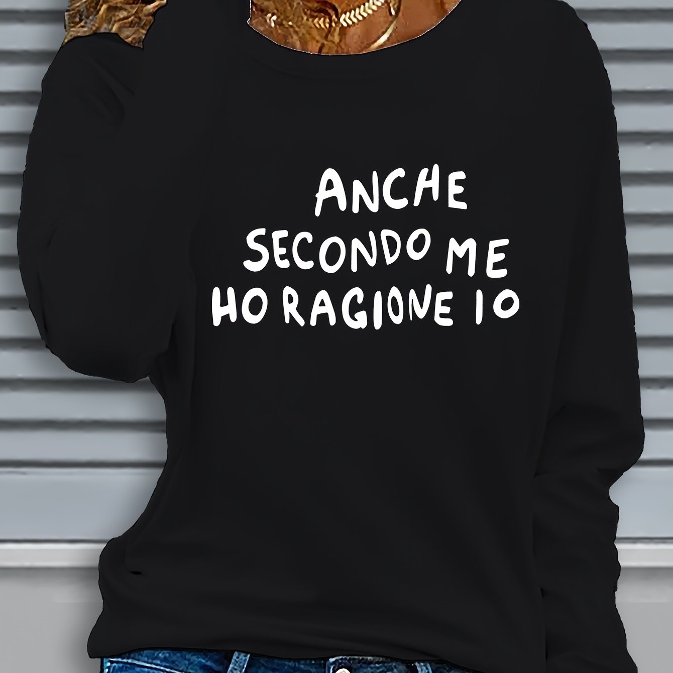TEMU T-shirt con Stampa Lettere, Maglia Casual a Maniche Lunghe e per & , Abbigliamento da Donna