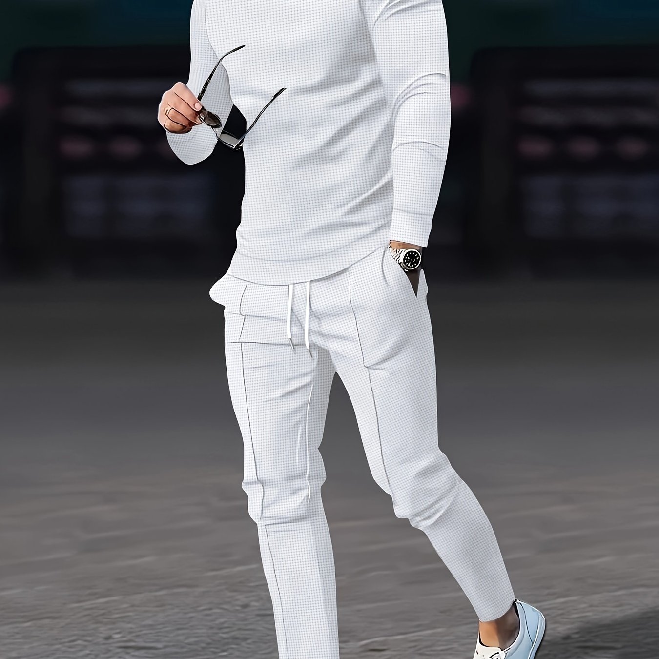 TEMU Ensemble sweat-shirt et jogging décontracté pour homme - Manches longues, couleur unie, coupe standard avec poches, pour les tenues
