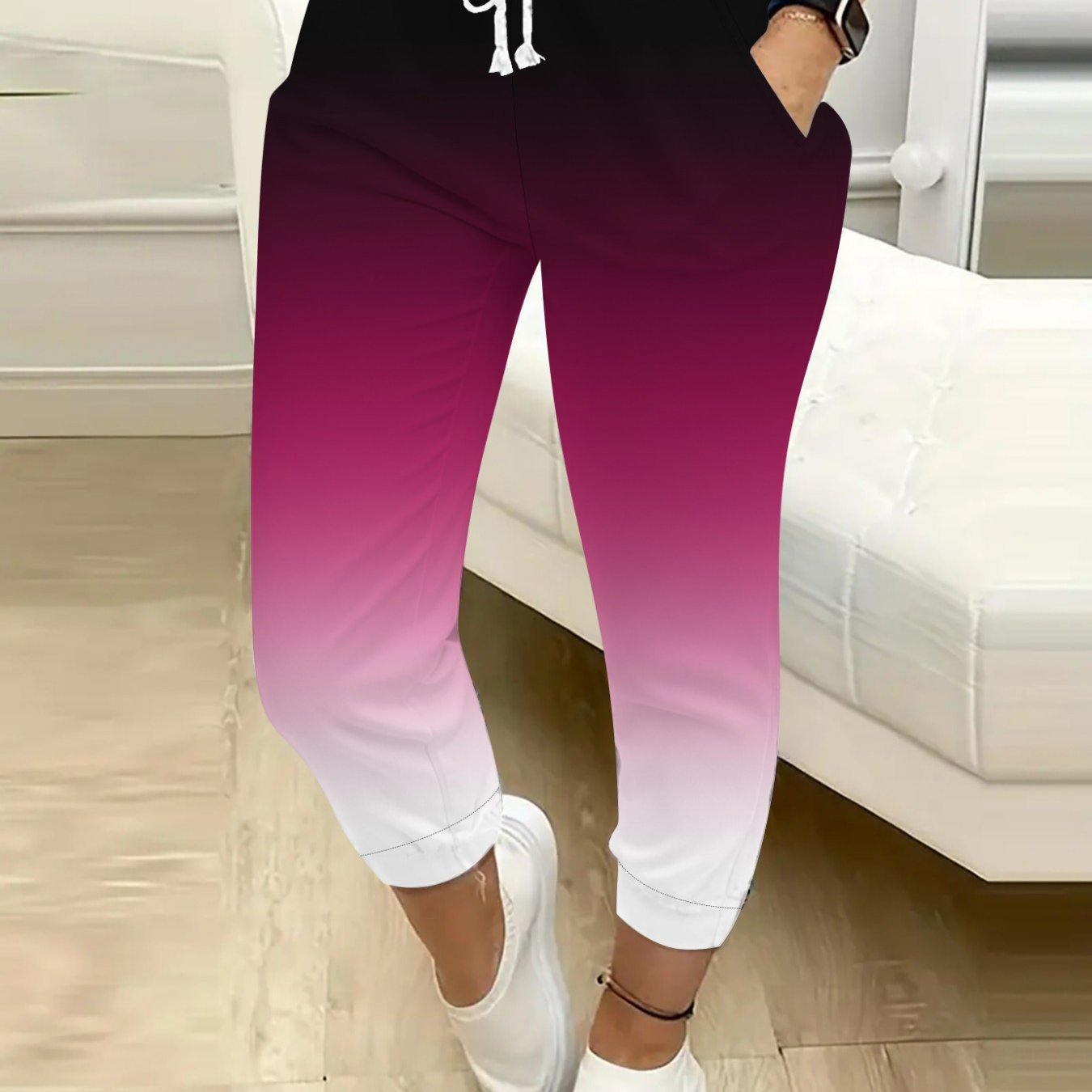 Women's Casual Fashion Gradient Print Drawstring Pocket Long Pants