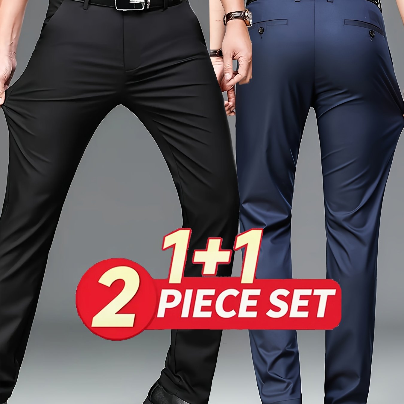 TEMU 2pcs Men's Professional Business Dress Pants, Office Trousers, Stretchy And Versatile For Work, Black Suit Pants, Straight-leg Casual Pants For