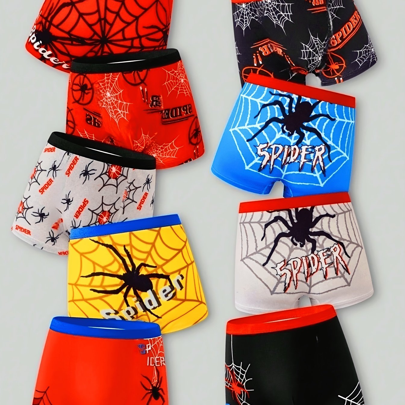 Image of 9pcs Boys' Soft Breathable Boxer Briefs With Elastic Waist & Spider Print Underwear Suitable For , Toddler To Boxers For Boys 3 Years, Comfortable For, Play & Casual Attire
