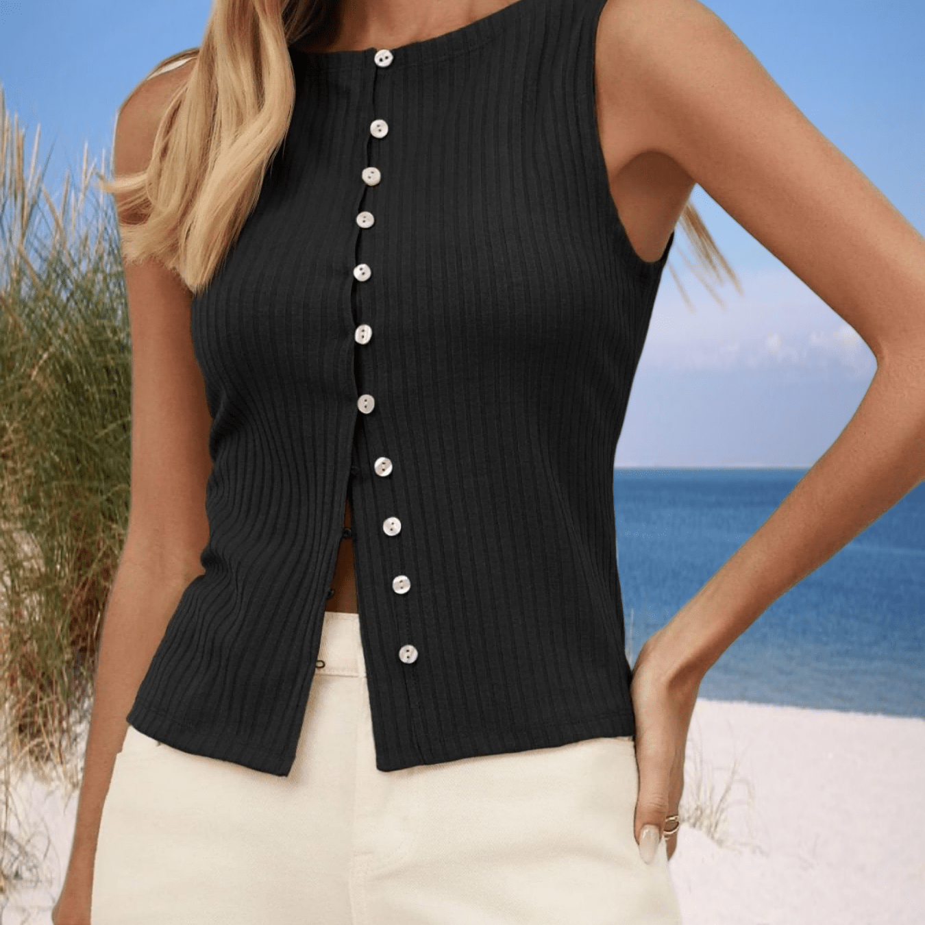Image of Women's Summer Daily Vest Button Ribbed Tank Tops Cropped Cute Y2k Vest Tops 2026 Going Out Outfits