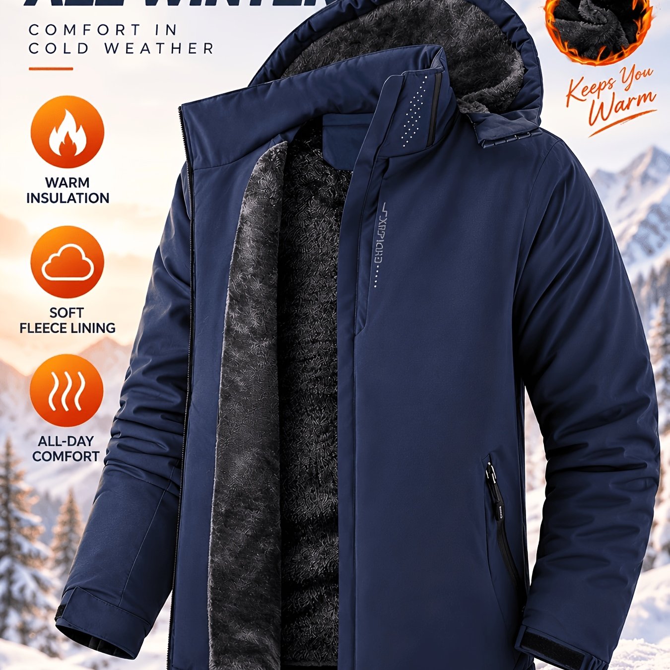 Men's Thickened Windproof Hooded Jacket with Soft Lining