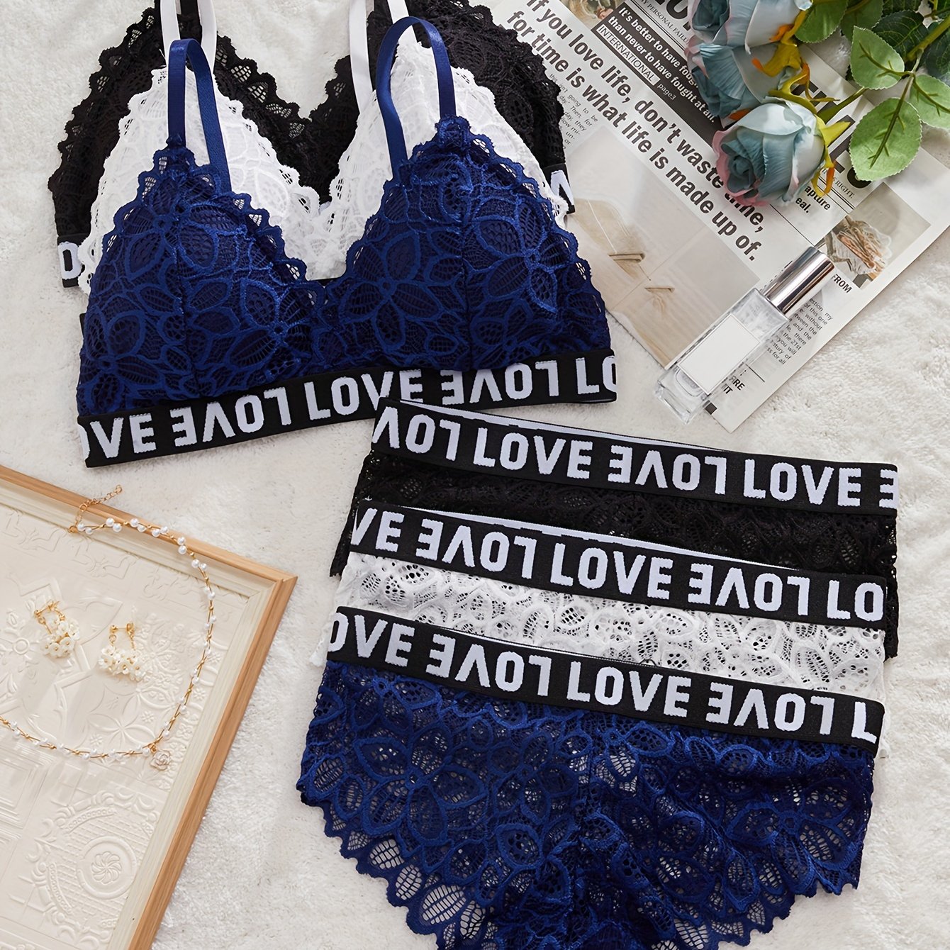 Lace Bra And Underwear Set 6pcs Set