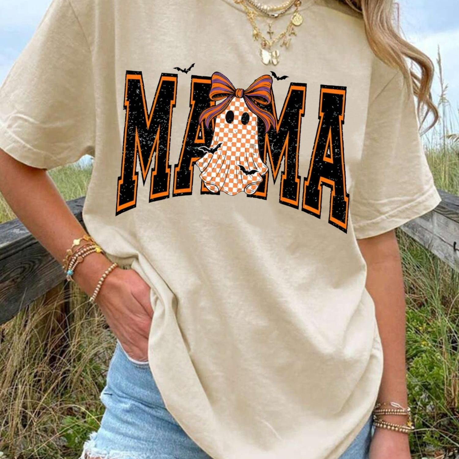 TEMU Halloween Short Sleeve 2026 T-shirt Graphic Tees Y2k Print Fall T-shirts For Women Vintage Style Casual High Quality Women Clothing Local
