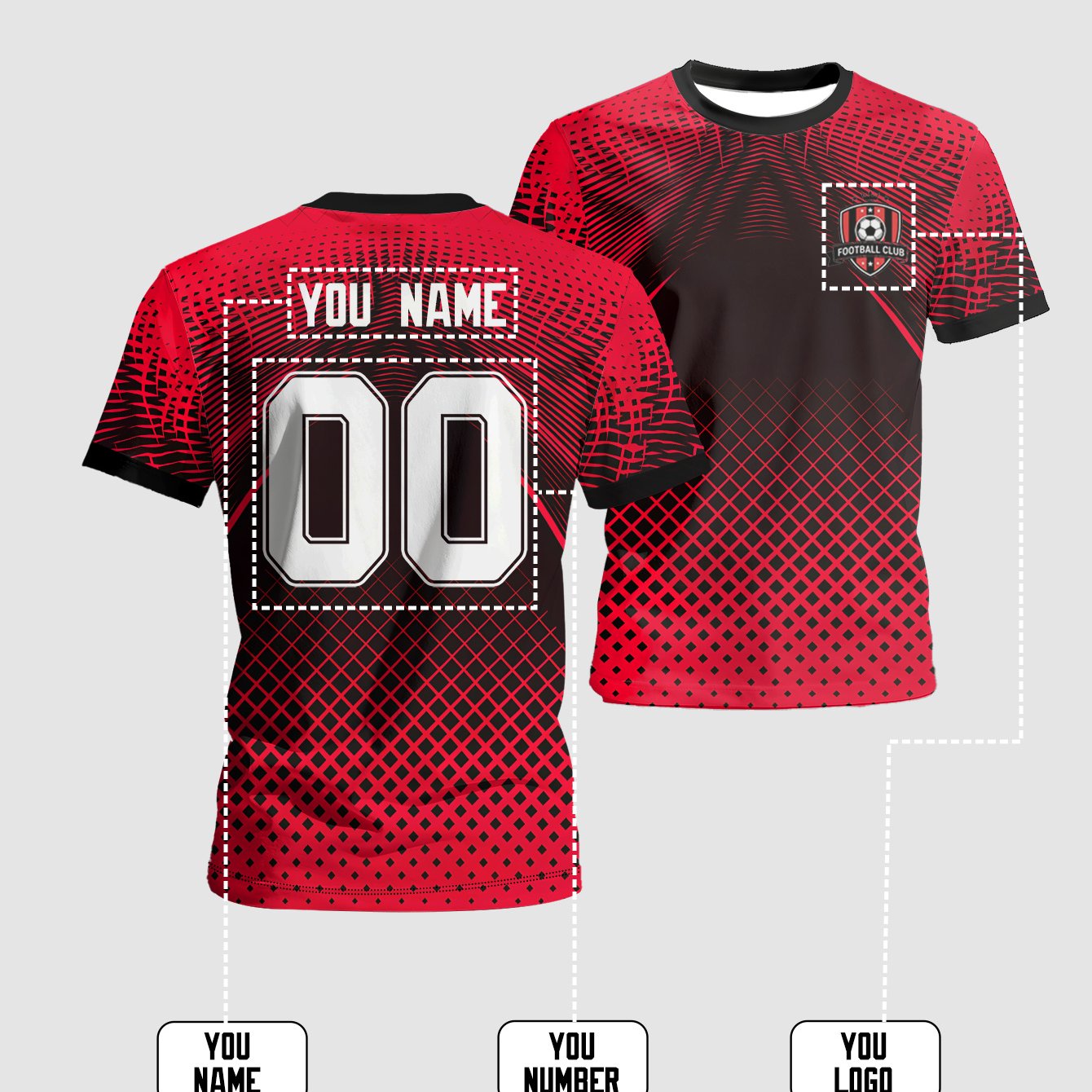 TEMU Men's Custom Football Jersey T-shirt - Personalized Name/text/logo Suitable For Soccer Training, Uniforms, Apparel, Gradient Design, Machine