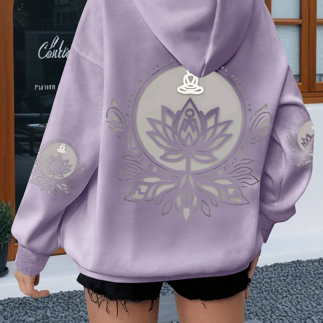 TEMU Plus Size - Morandi Grey Zen Lotus Meditation Statue Mandala Calm Women's Plus Size Hoodie