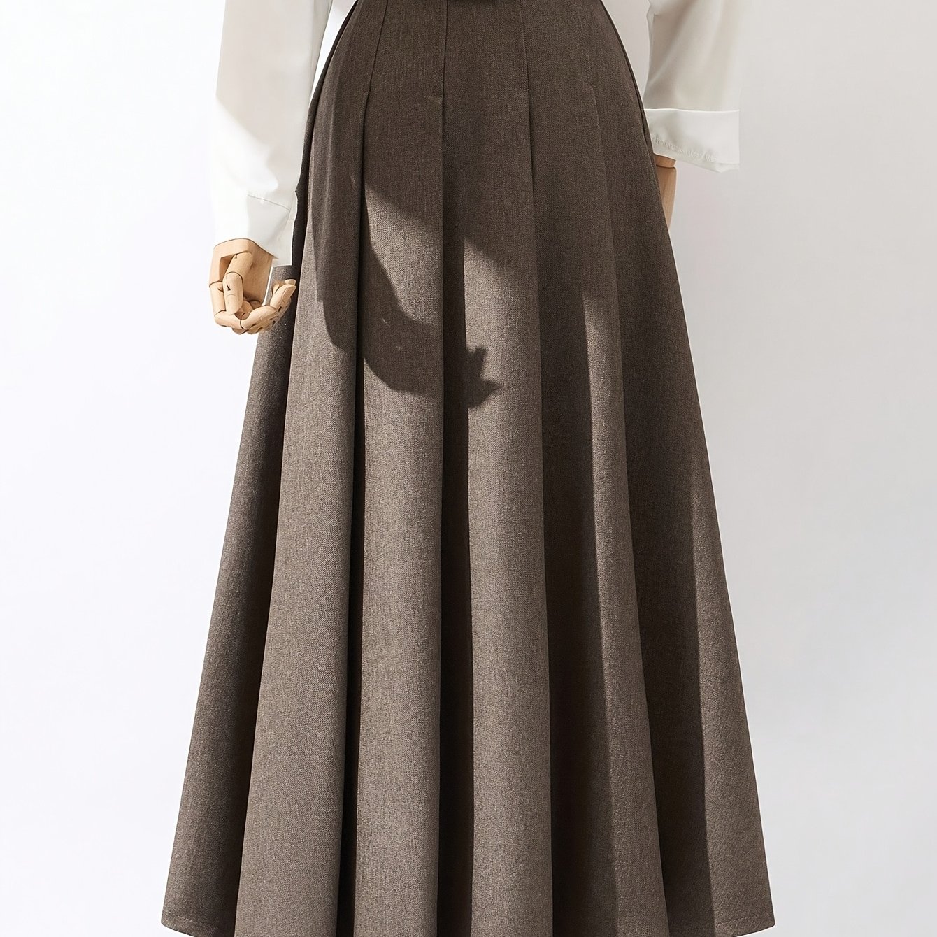 TEMU Elegant Solid Color Elastic Waist Women's Casual A-line Long Skirt For Spring And Summer